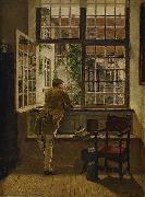 Henrik Nordenberg Interior with a boy at a window oil painting